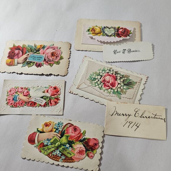 1910s Antique Greeting & Calling Cards 5pc Die cut ephemera crafts historical - Picture 2 of 5